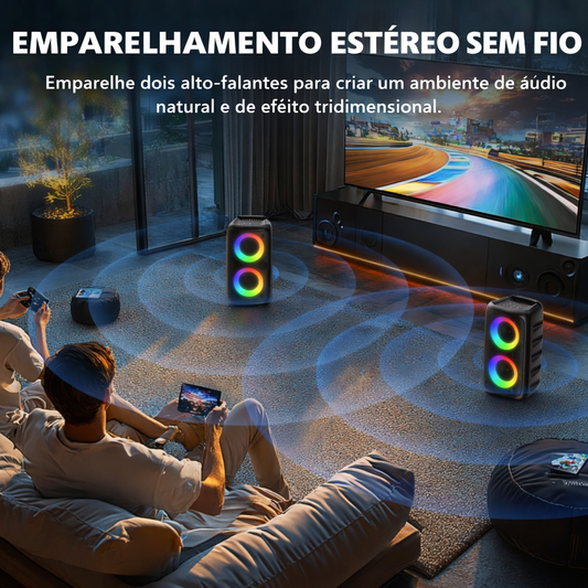 Caixa de Som Bluetooth com Luzes e Bateria de Longa Duração