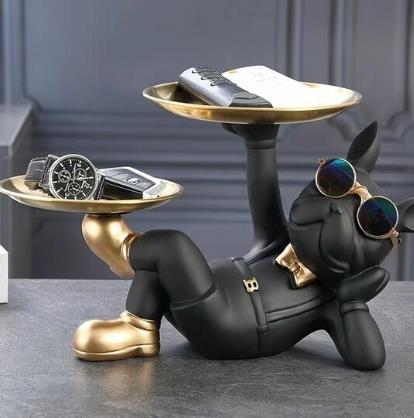 Estátua de Bulldog Francês Porta-Objetos em Resina