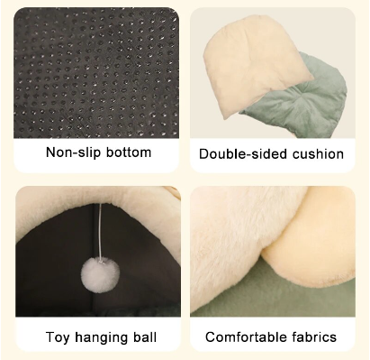 Cama Caverna Dobrável Removível e Lavável para Animais de Estimação