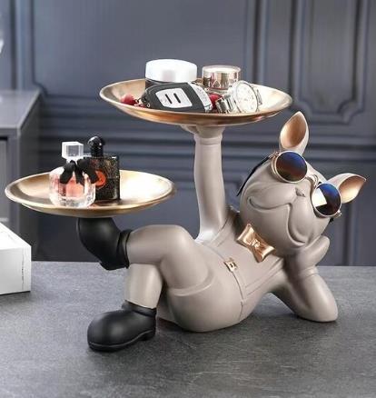 Estátua de Bulldog Francês Porta-Objetos em Resina