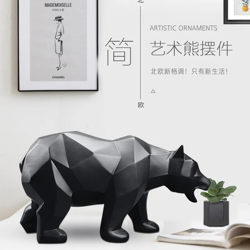 Escultura Decorativa Urso Geométrica em Resina
