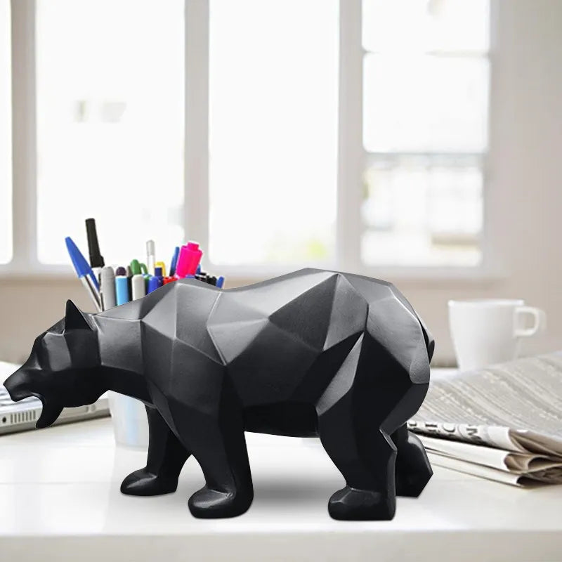 Escultura Decorativa Urso Geométrica em Resina