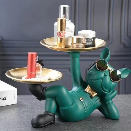 Estátua de Bulldog Francês Porta-Objetos em Resina
