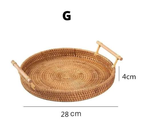 Bandeja Decorativa Redonda de Vime em Rattan Feita a Mão | Home Decor