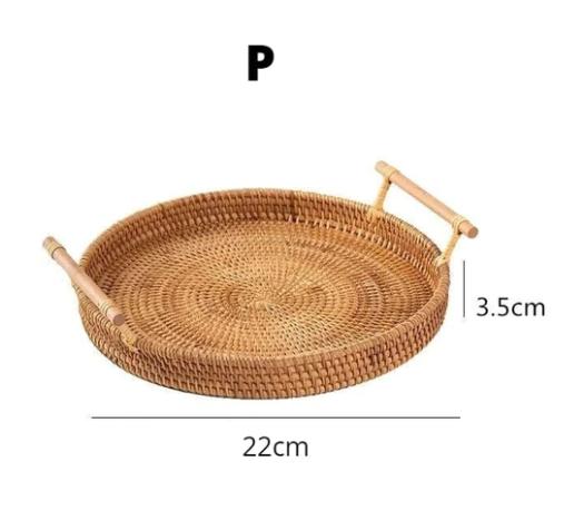 Bandeja Decorativa Redonda de Vime em Rattan Feita a Mão | Home Decor